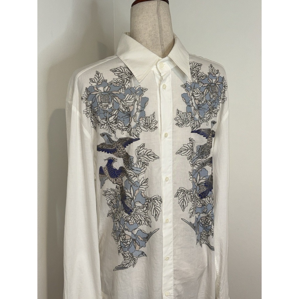 Just Cavalli Bird Floral Print Button Shirt Made in Italy Men's Sz 54 US 44